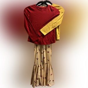 Boutique bell bottoms, Red and gold cherry.